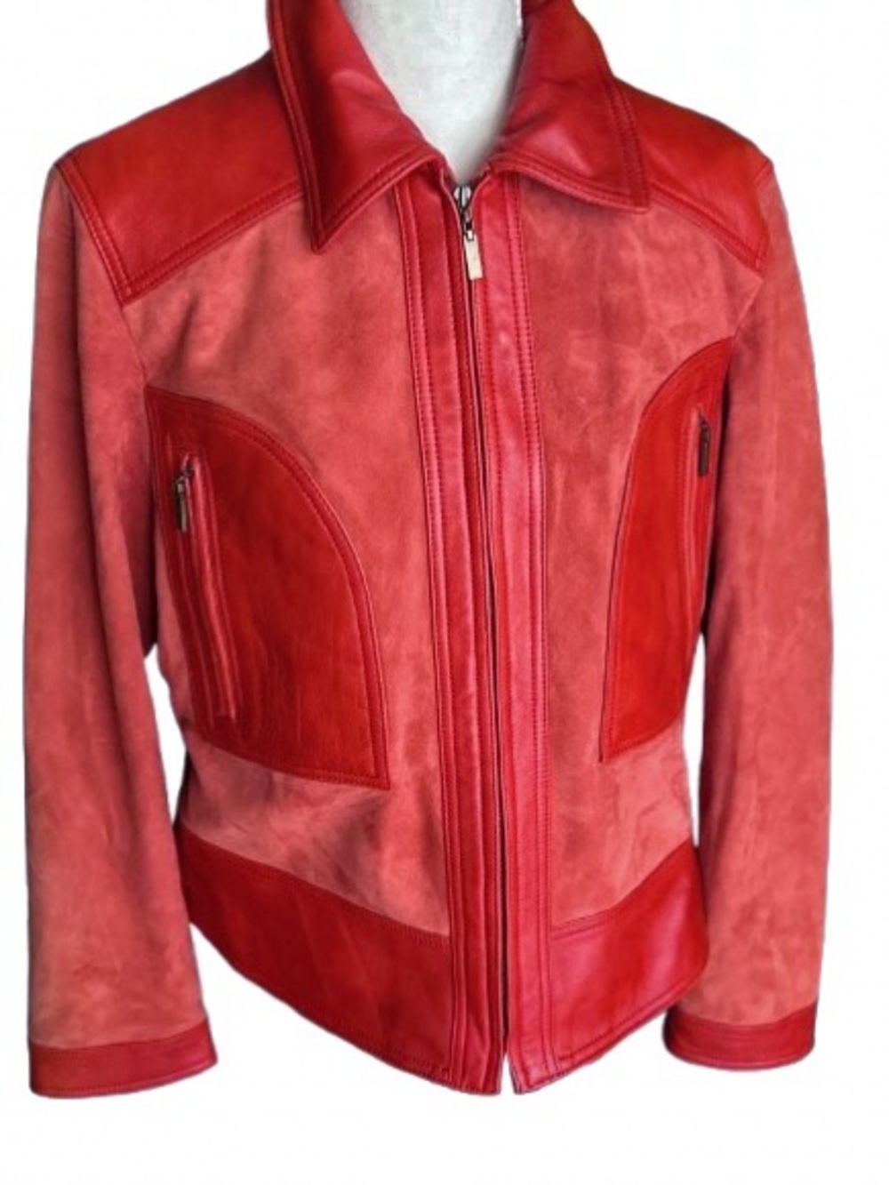 Vintage Suede & Leather DONCASTER Red Orange Jacket Bomber Designer Large 14
